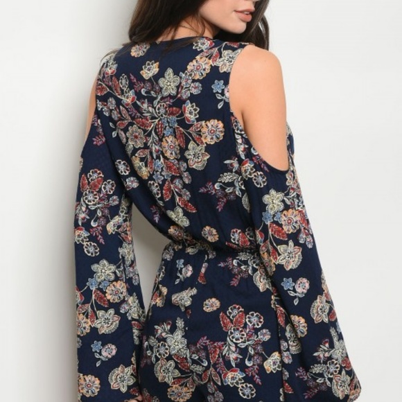 Floral Cold Shoulder Romper - Picture 2 of 4